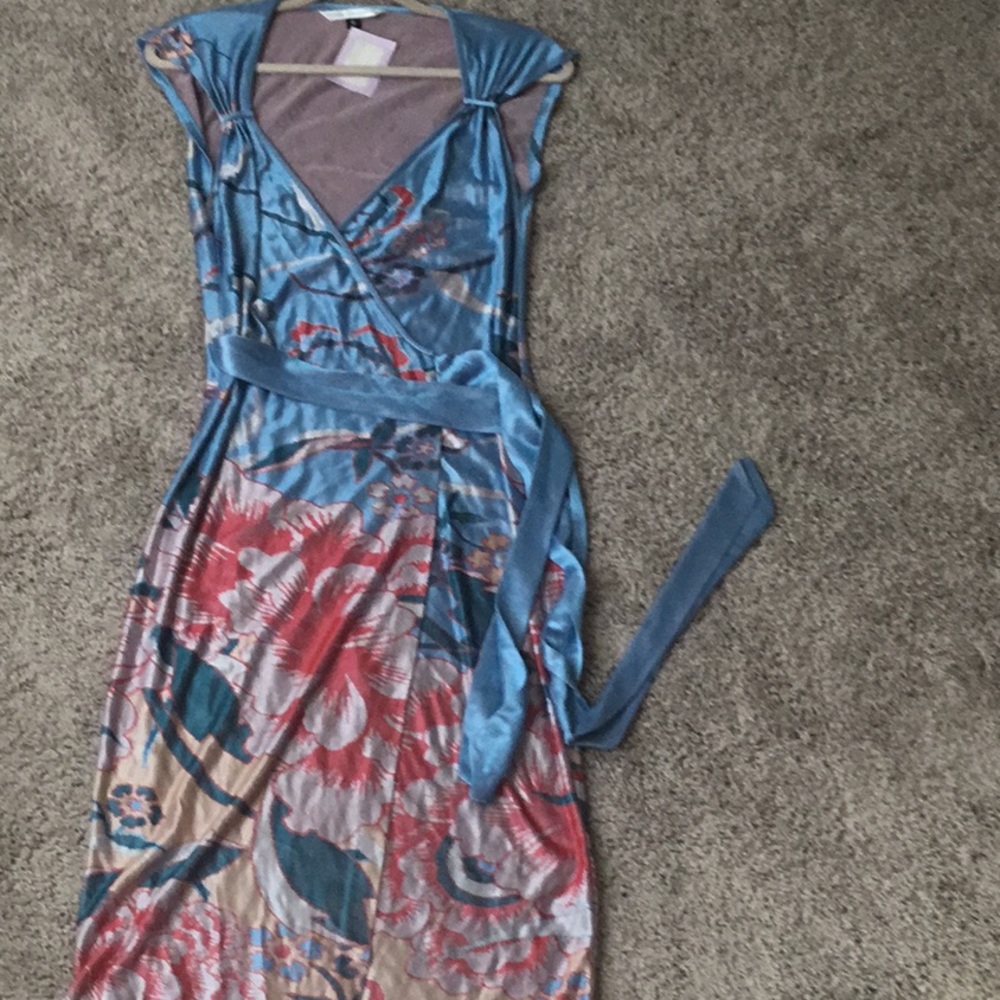 Floral Midi Dress by [Brand] in Blue and Red